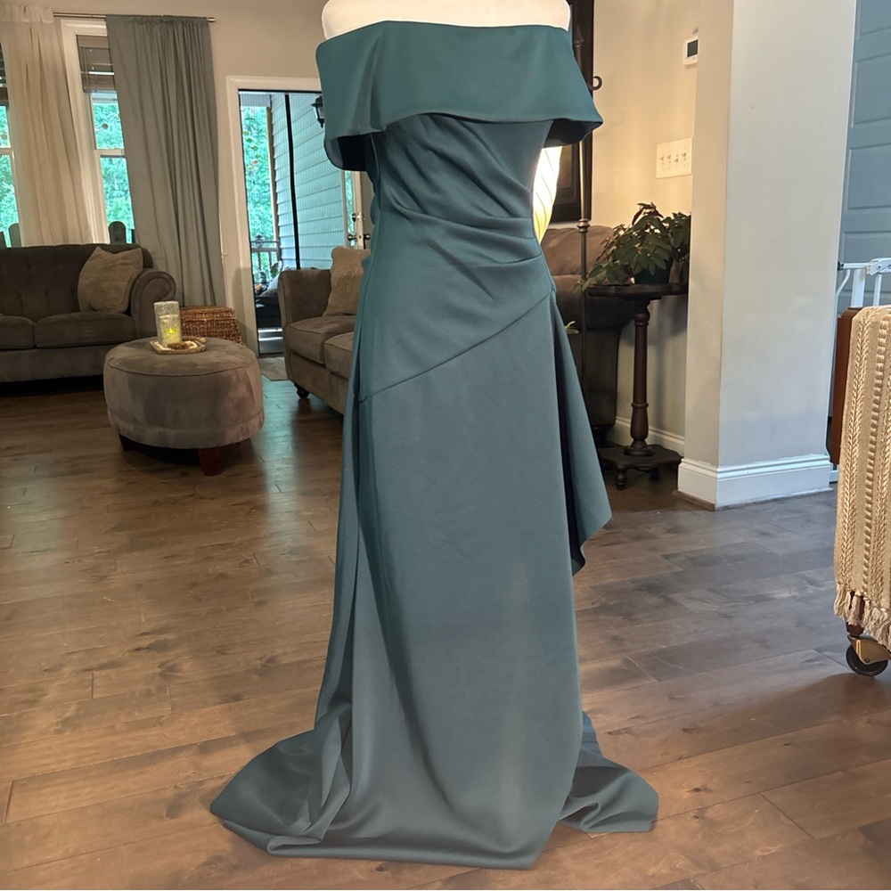 Xscape Green Ruched Strapless Sundress - Picture 2 of 8